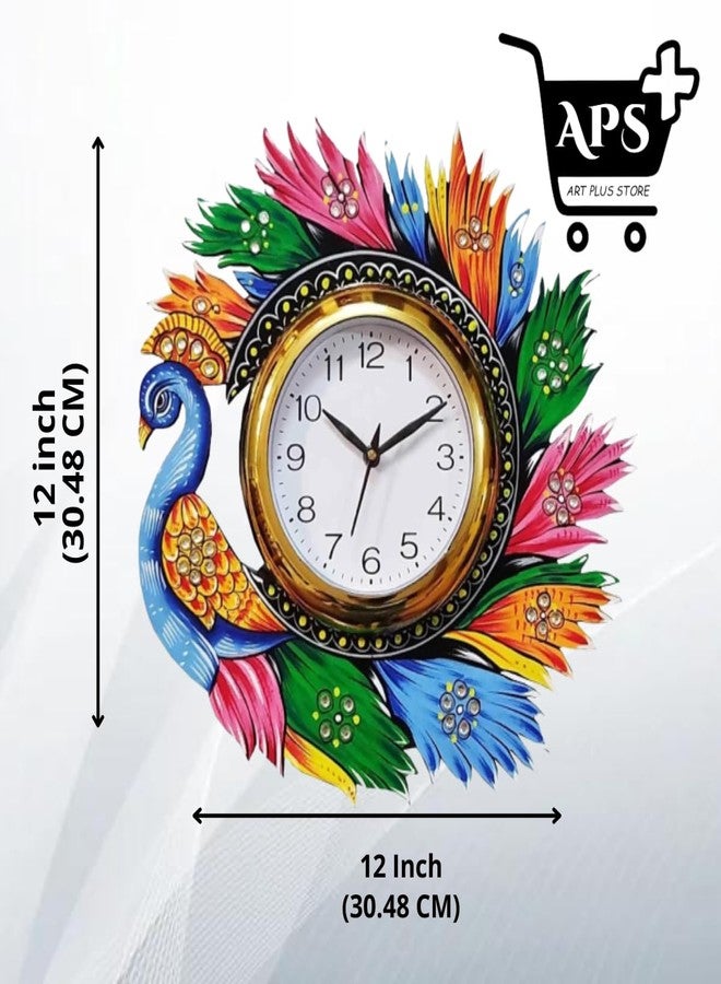 APS ART PLUS STORE متجر APS ART PLUS ساعة حائط خشبية بتصميم طاووس، ساعة حائط خشبية أنيقة وعصرية لتزيين جدران المنزل والمكتب - Image 2